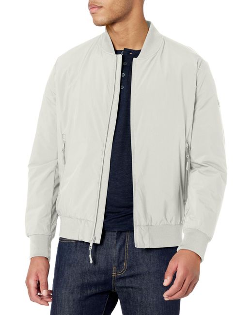 DKNY White Clean Zip Front Bomber Jacket for men