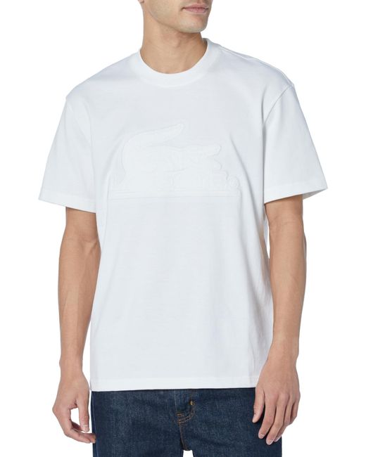 Lacoste White Short Sleeve Puffed Croc T-shirt for men