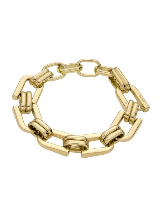 Fossil Metallic Stainless Steel Gold-tone Heritage Double D-link Chain Bracelet