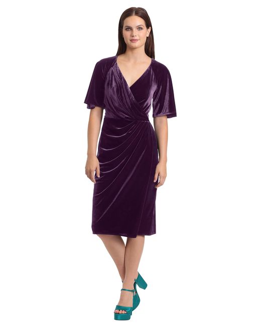 Maggy London Purple Surplus Bodice Wrap Look Velvet Dress Even Occasion Cocktail Guest Of