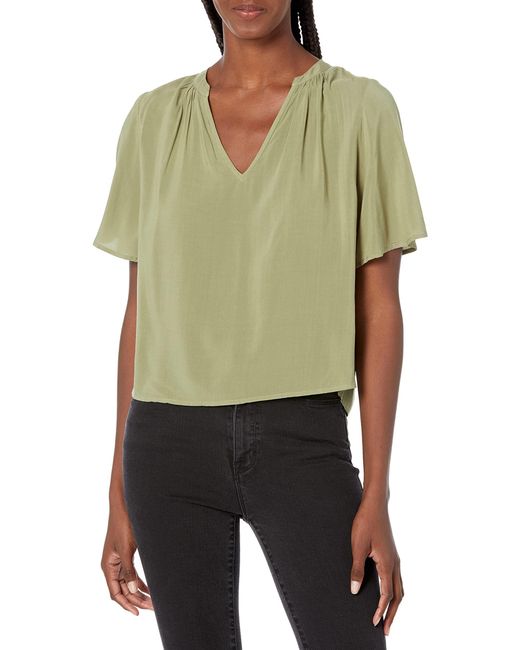 Velvet By Graham & Spencer Green Jaycee Rayon Challis Split Neck Blouse