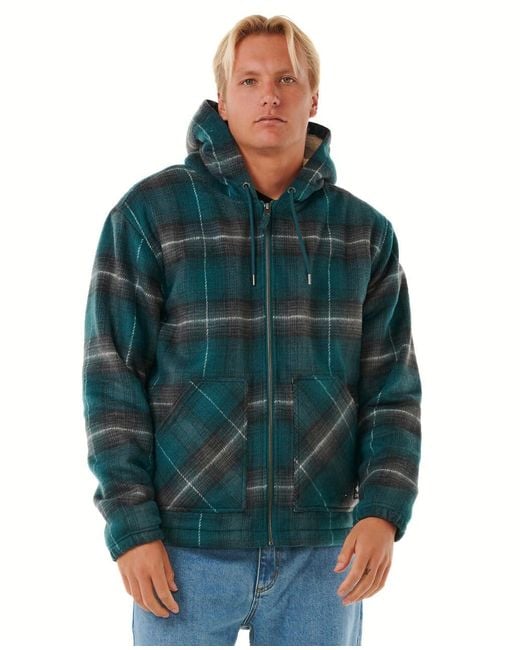 Rip Curl Green Classic Surf Sherpa Lined Check Jacket for men