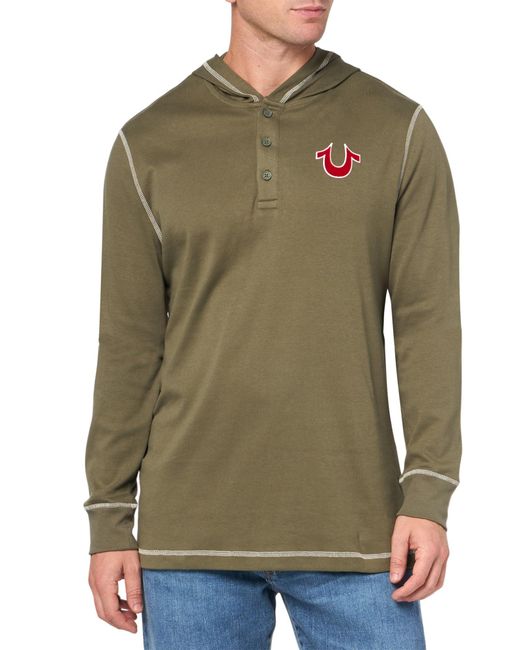 True Religion Green Jv7 Hooded Henley for men
