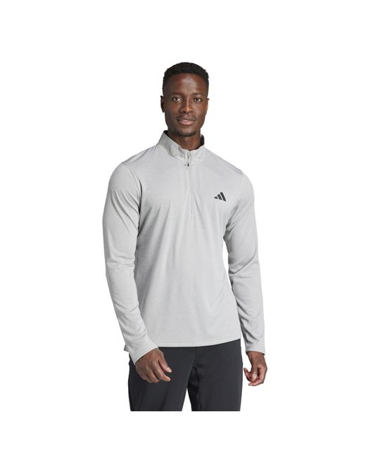 Adidas Gray Essentials Training Quarter-zip Long Sleeve T-shirt for men