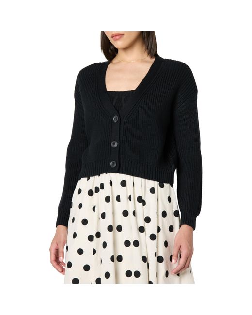 The Drop Black Sari Cropped Button-Front Cardigan Strickjacken