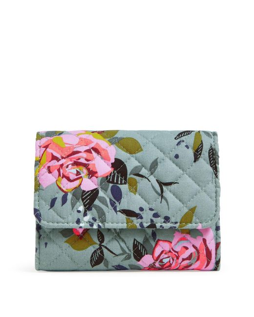 Vera Bradley Black Cotton Riley Compact Wallet With Rfid Protection