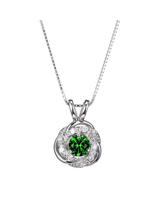 Amazon Essentials White Amazon Collection Platinum Over Sterling Silver 1/10th Carat Total Weight Lab Grown Diamond And Created Emerald Delicate Knot