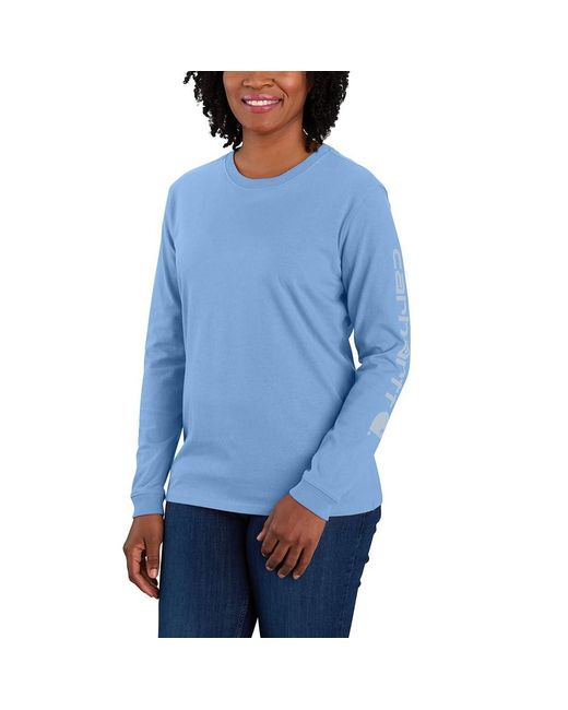 Carhartt Blue Plus Size Loose Fit Heavyweight Long Logo Sleeve Graphic T-shirt