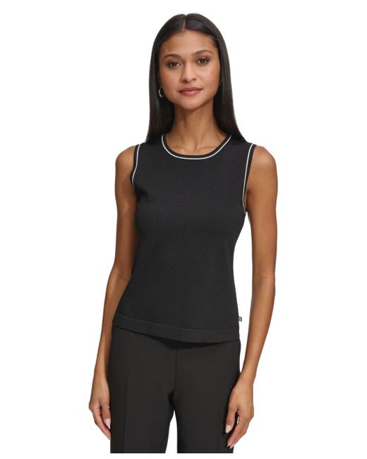 Karl Lagerfeld Black Paris Sleeveless Collared Button Front Blouse