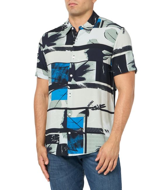 Guess Blue Short Sleeve Eco Rayon Palm Collage for men