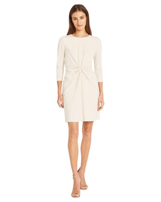 Donna Morgan White Sleek And Simple 3/4 Sleeve Shift Center Ruching Flattering Detail | Work Dress For