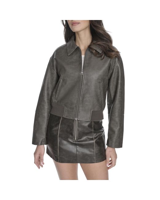 Levi's Gray Faux Leather Bomber With Laydown Collar