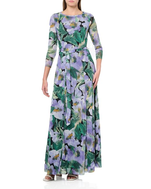 Anne Klein Green Plus Size Printed Mesh 3/4 Slv Maxi Dress
