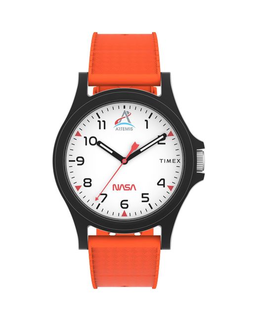 Timex Red Orange Strap White Dial Black