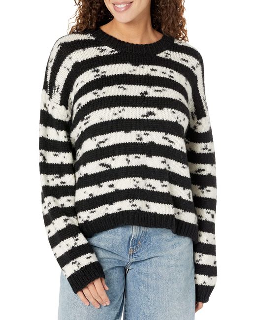 Velvet By Graham & Spencer Black Luna Chunky Stripe Knit Crewneck Sweater