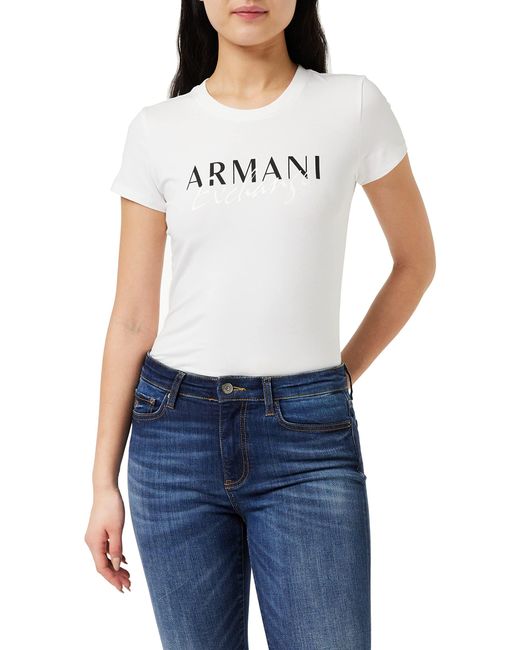 Emporio Armani Blue A | X Armani Exchange Crew Neck Slim Fit Plastisol Cursive Logo T-shirt