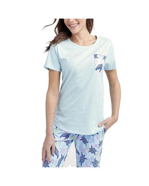 Vera Bradley Blue Cotton Short Sleeve Crewneck Pajama T-shirt