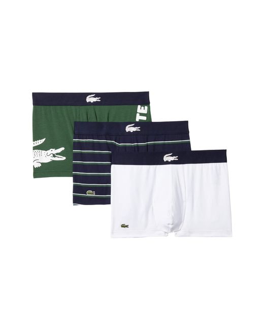 Lacoste White Cotton Stretch Big Croc Print Trunks for men