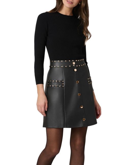 Shoshanna Black Studded Leather Knit Hunter Dress