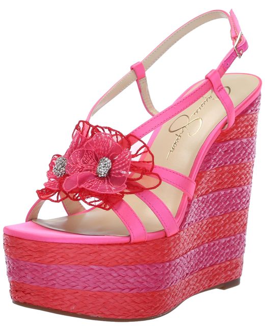 Jessica Simpson Women's Pink Visela Flower Wedge Sandal