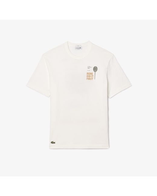 Lacoste White Short Sleeve Classic Fit Tee Shirt W/graphics On Back