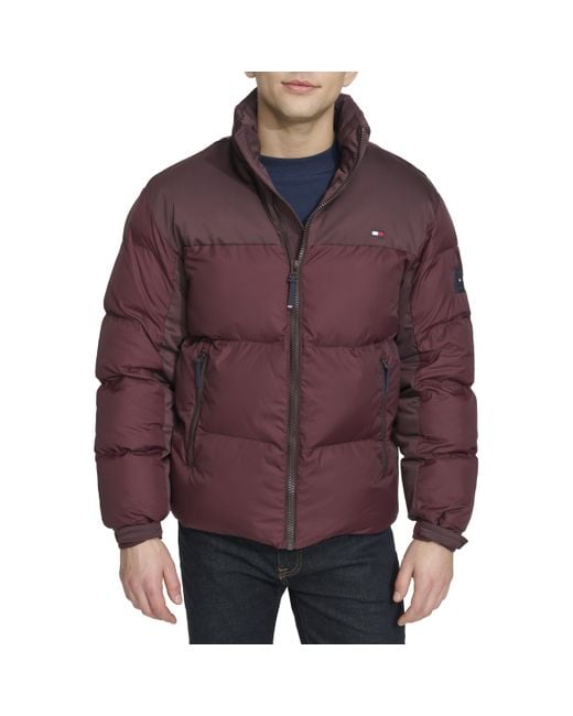 Tommy Hilfiger Red Mixed-media Puffer Jacket for men