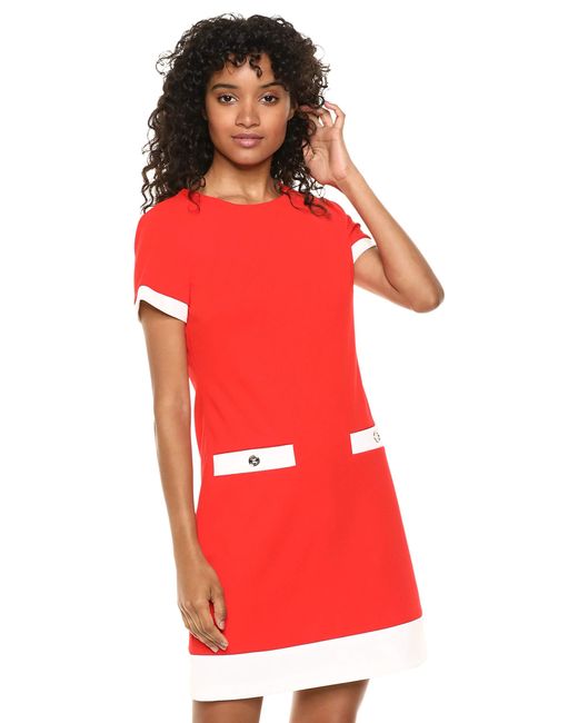 Tommy Hilfiger Red Colorblock Pocket Dress