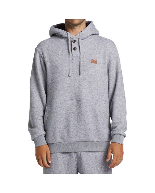 Billabong Gray Hudson Pullover Fleece Double Button Sweatshirt Hooded for men