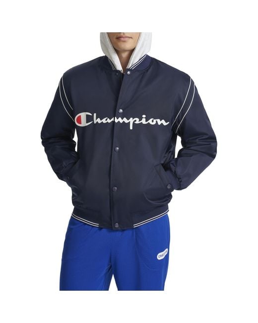 Champion Satin Logo Varsity Bomber in Blue for Men Lyst