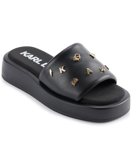 Karl Lagerfeld Black Paris Cushioned Insole Everyday Opal Studs-platform Sandal Slide