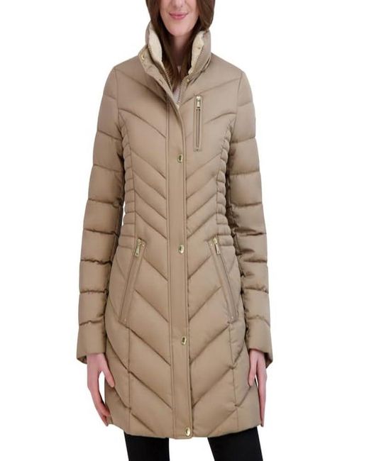 Laundry by Shelli Segal Natural Puffer Jacket With Fur Strip Hood
