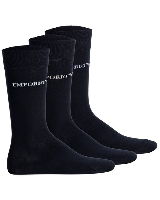 Emporio Armani Blue , 3-pack Short Socks, Black/black/black, One Size for men