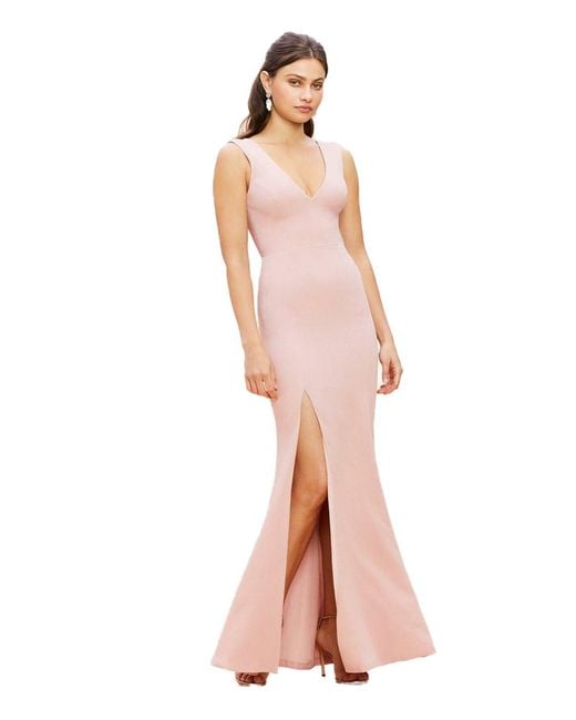 Dress the Population White ,sandra-plunging Sleeveless Gown,blush,l