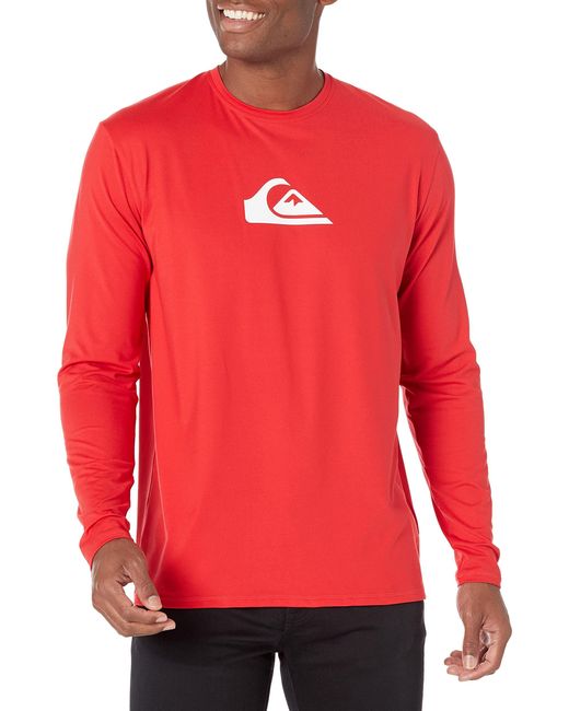 Quiksilver Solid Streak Long Sleeve Rashguard Upf 50 Sun Protection Surf Shirt Rash Guard in Red