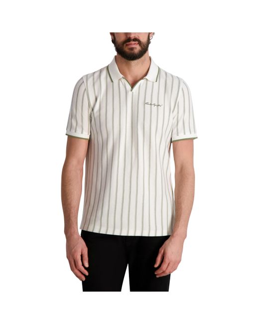 Karl Lagerfeld White Paris Striped Collared Short Sleeve Polo for men