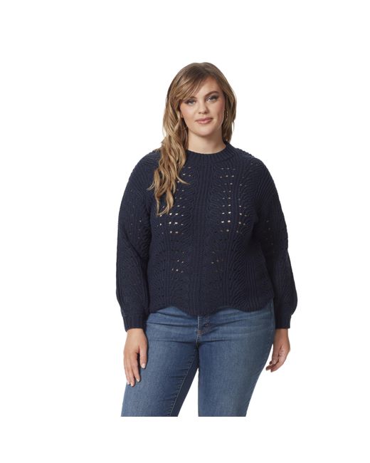 Jessica Simpson Blue Size Fayette Crew Nexk Boxy Fit Scalloped Sweater Pullover Plus