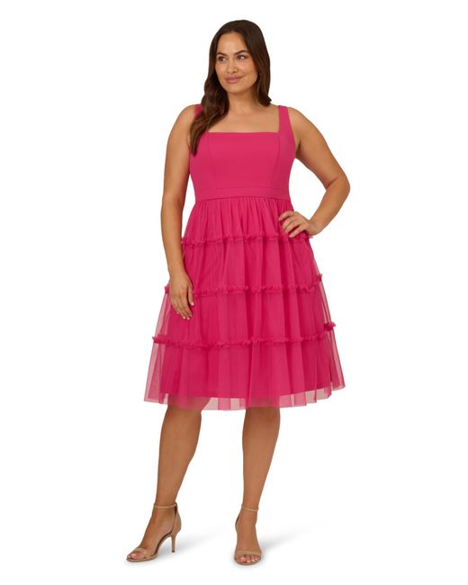 Adrianna Papell Red Plus Size Knit And Mesh Midi Dress