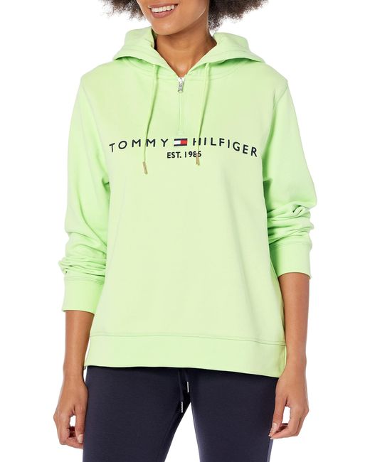 Tommy Hilfiger Logo Zip Hoodie in Green | Lyst