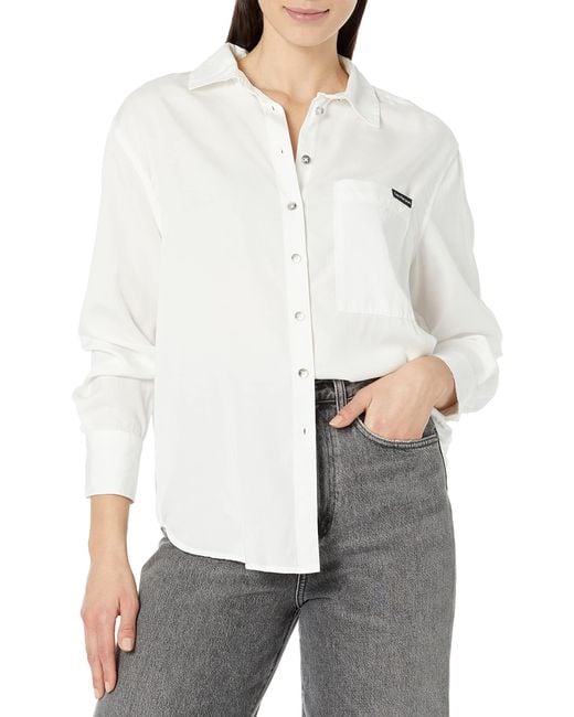 Calvin Klein White Cjw2347-wht-x-small Blouse