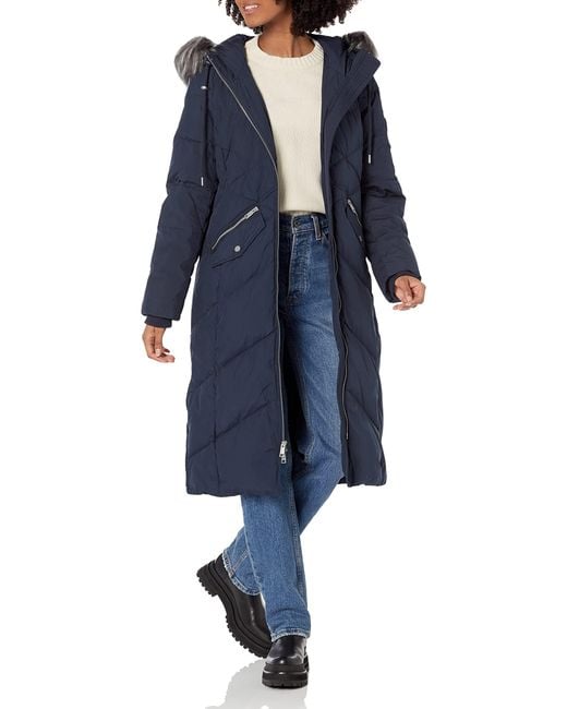 Marc new york hooded cheap puffer coat with fur trim