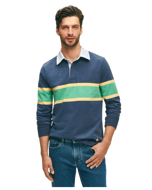 Brooks Brothers Blue Regular Fit Sueded Cotton Long Sleeve Rugby Shirt for men