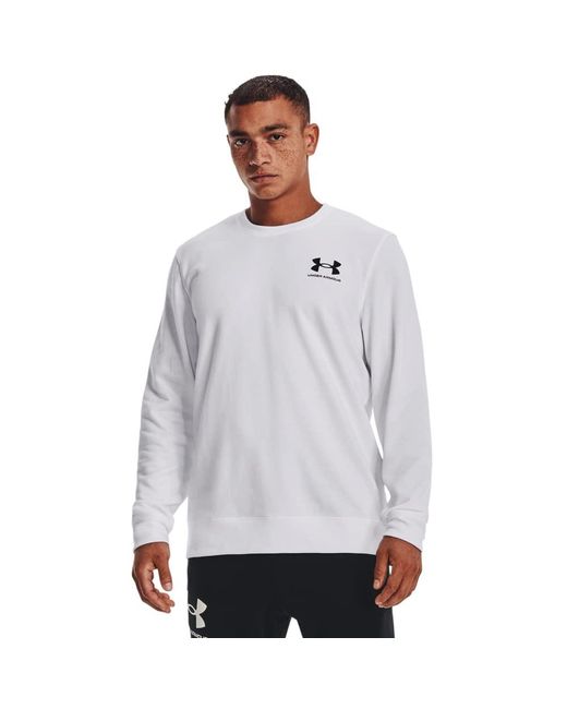Under Armour White Rival Terry Long Crew Neck T-shirt for men
