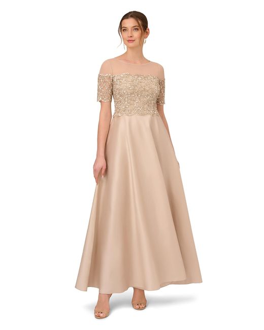 Adrianna Papell Natural Beaded Taffeta Gown
