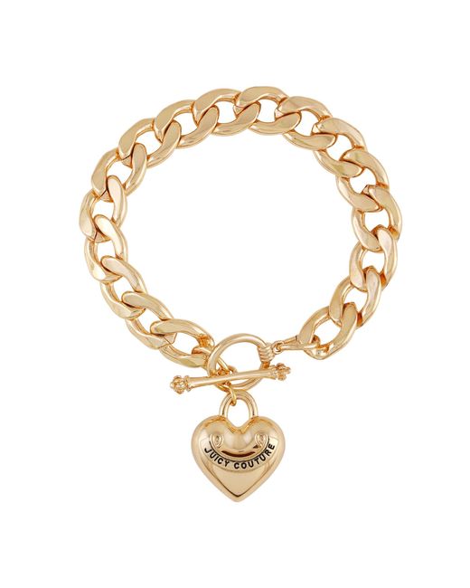 Juicy Couture Metallic Goldtone Thick Chain Heart Charm Toggle Bracelet