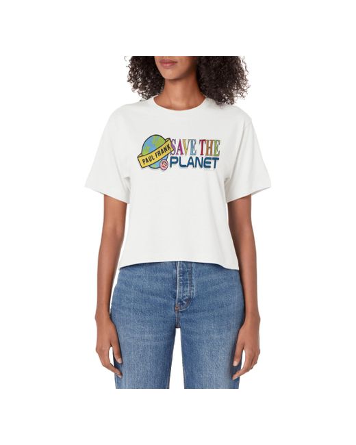 Paul Frank White Earth Day Save The Planet Colorful Earth Logo Crop Top