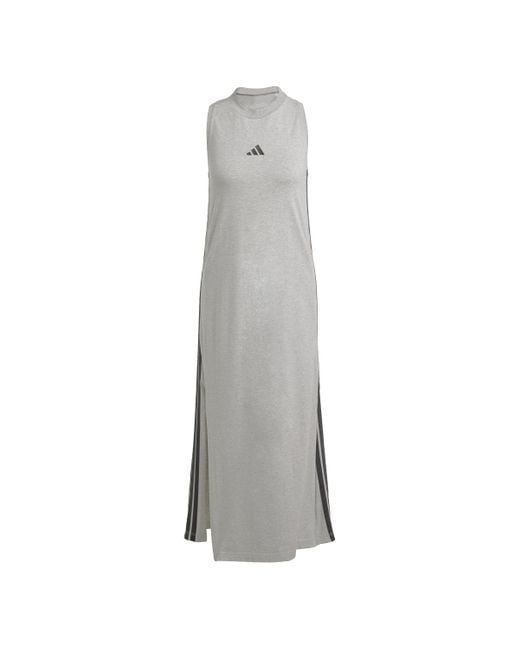 adidas Essentials 3-stripes Long Racerback Dress in Gray | Lyst