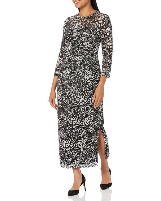 Anne Klein Multicolor Printed Side Ruched Midi Dress