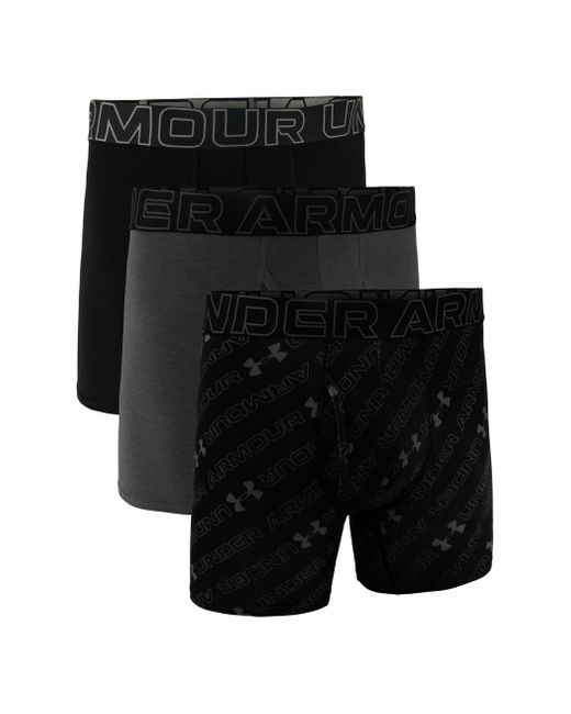 Under Armour Black Performance Cotton 6" 3 Pack Print/solid Boxer Briefs for men