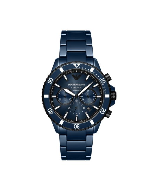 Emporio Armani Chronograph Blue Ceramic Bracelet Watch for Men | Lyst