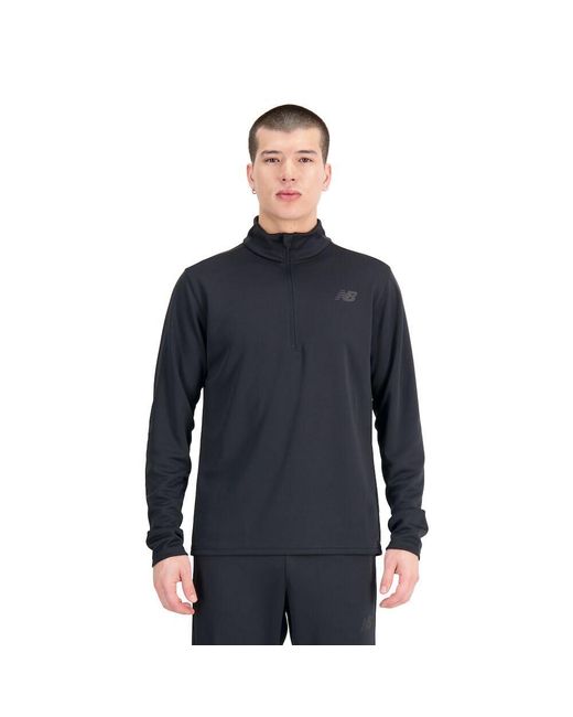 New Balance Blue Knit 1/4 Zip In Black Poly Knit for men